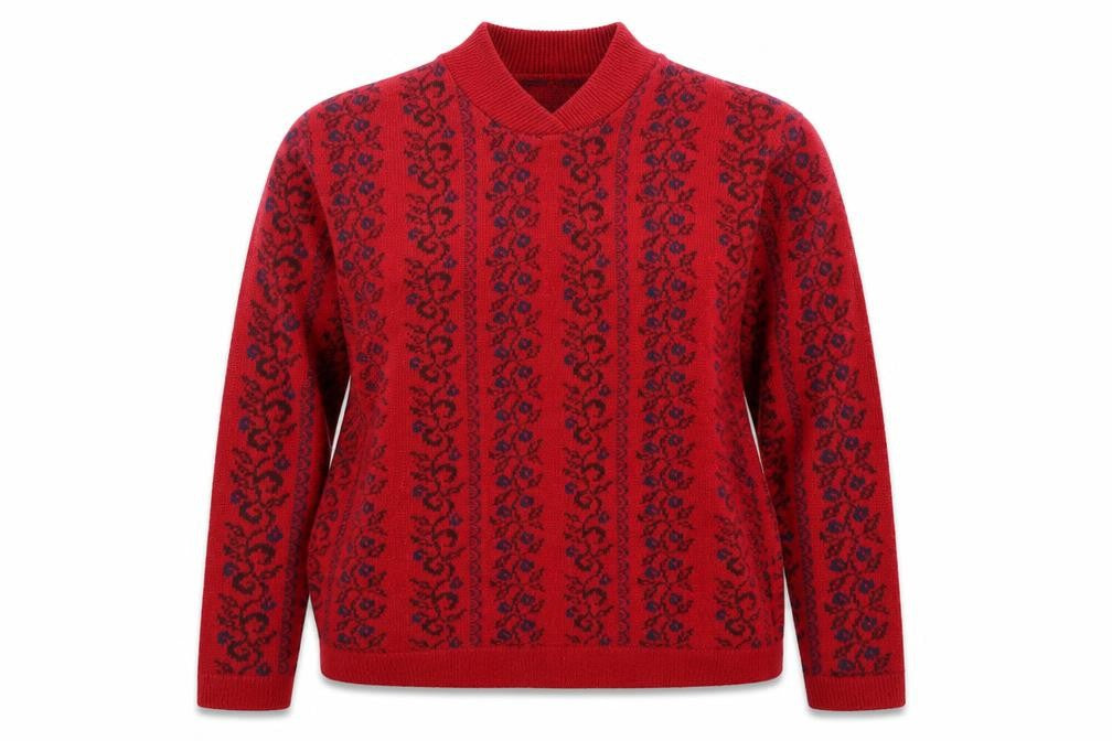 St.Micheal Womens Red V-Neck Geometric Acrylic Pullover Jumper Size 16