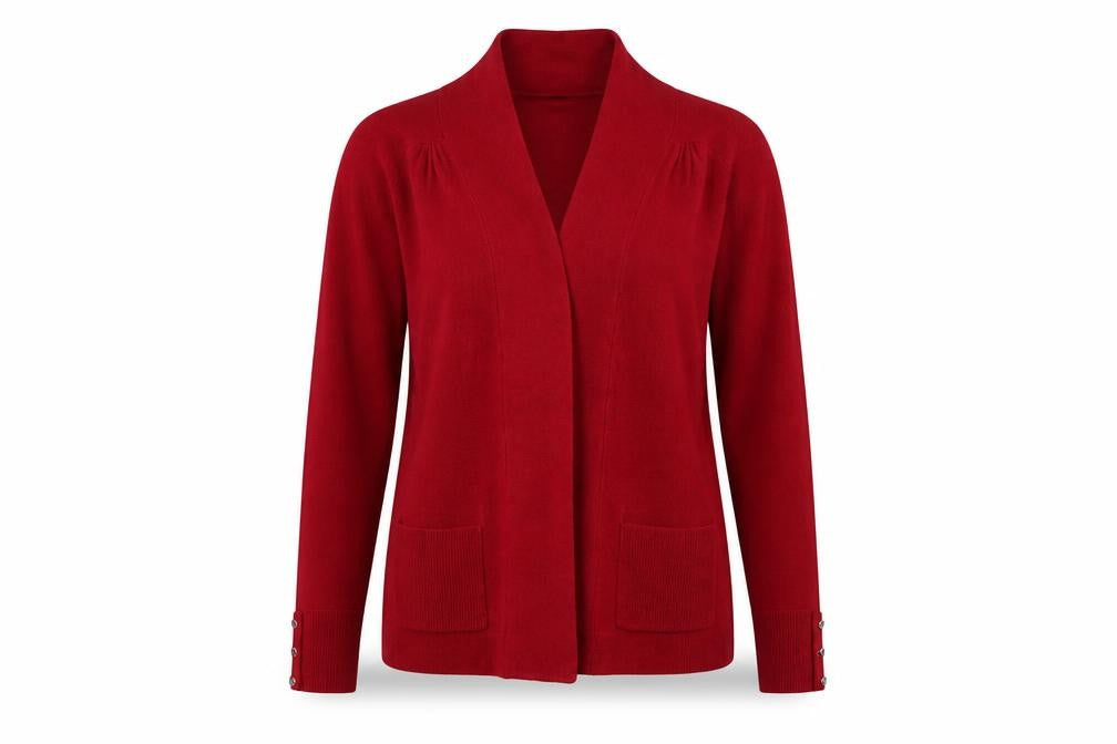 Marks and Spencer Womens Red V-Neck  Acrylic Cardigan Jumper Size 8