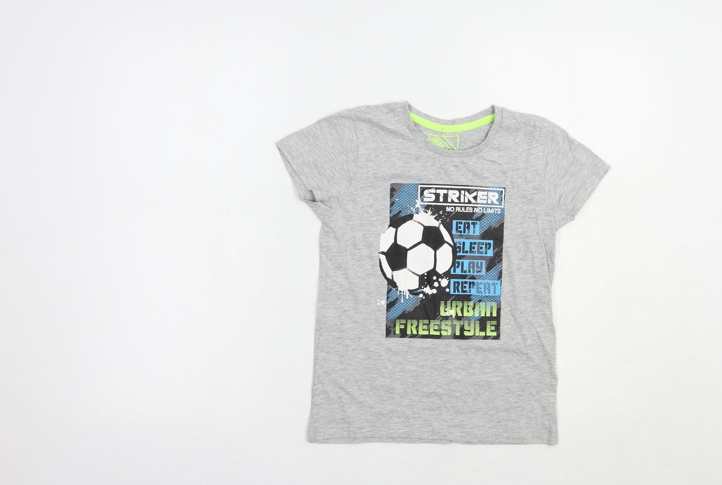 Matalan Boys Grey  Cotton Pullover T-Shirt Size 7 Years Crew Neck Pullover - Football