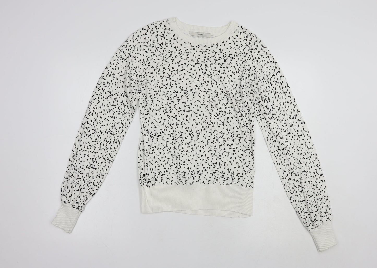 NEXT Womens White Crew Neck Geometric Viscose Pullover Jumper Size 8