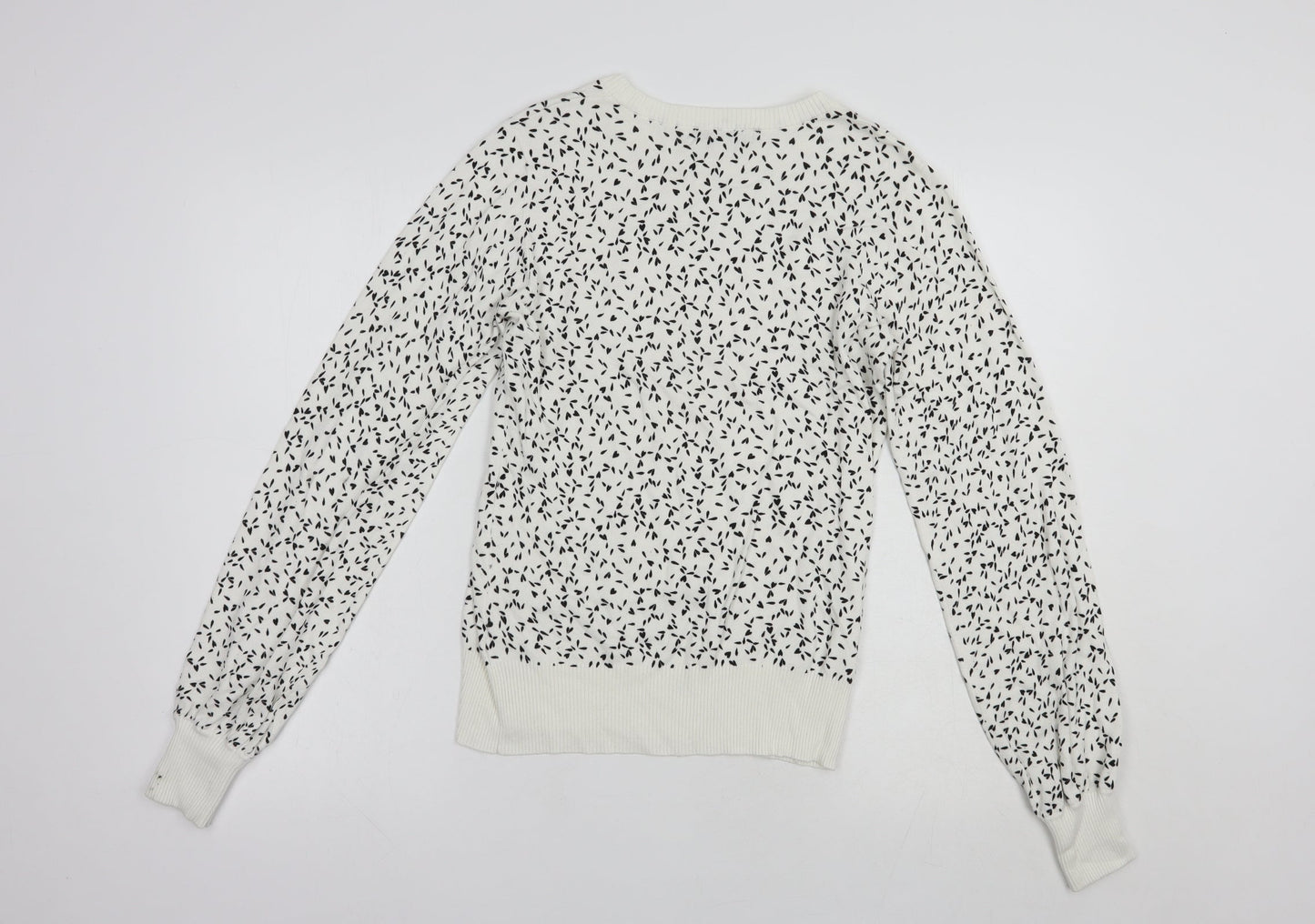 NEXT Womens White Crew Neck Geometric Viscose Pullover Jumper Size 8