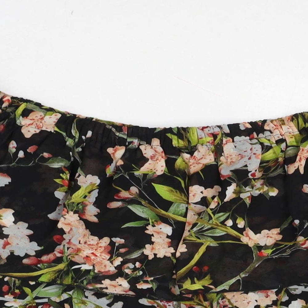PARISIAN SIGNATURE Womens Black Floral Polyester Basic Blouse Size 12 Off the Shoulder