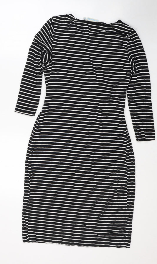 JoJo Maman Bébé Womens Black Striped Viscose Jumper Dress  Size S  Round Neck Pullover