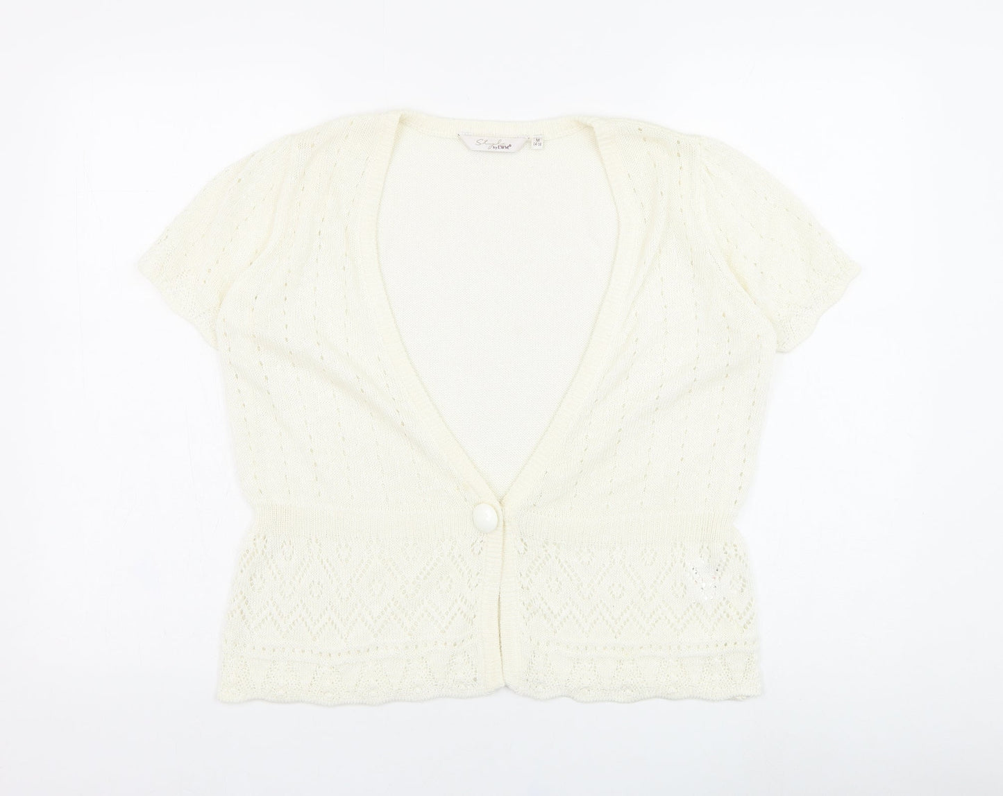 EWM Womens Ivory V-Neck  Acrylic Cardigan Jumper Size 14
