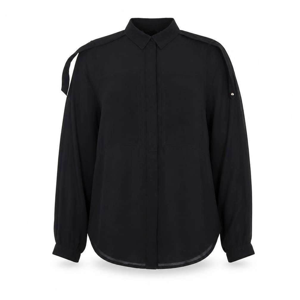 Topshop Womens Black  Polyester Basic Button-Up Size 6 Collared