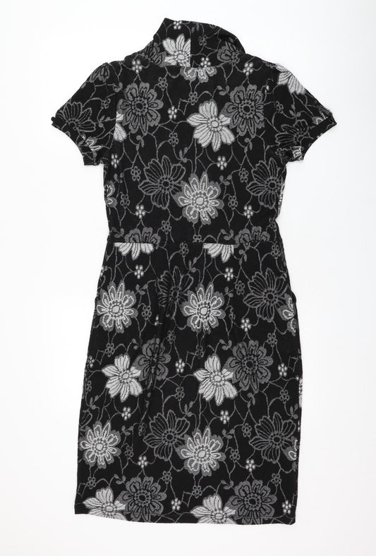Chianti Womens Black Floral Polyester Jumper Dress  Size 10  Mock Neck Pullover