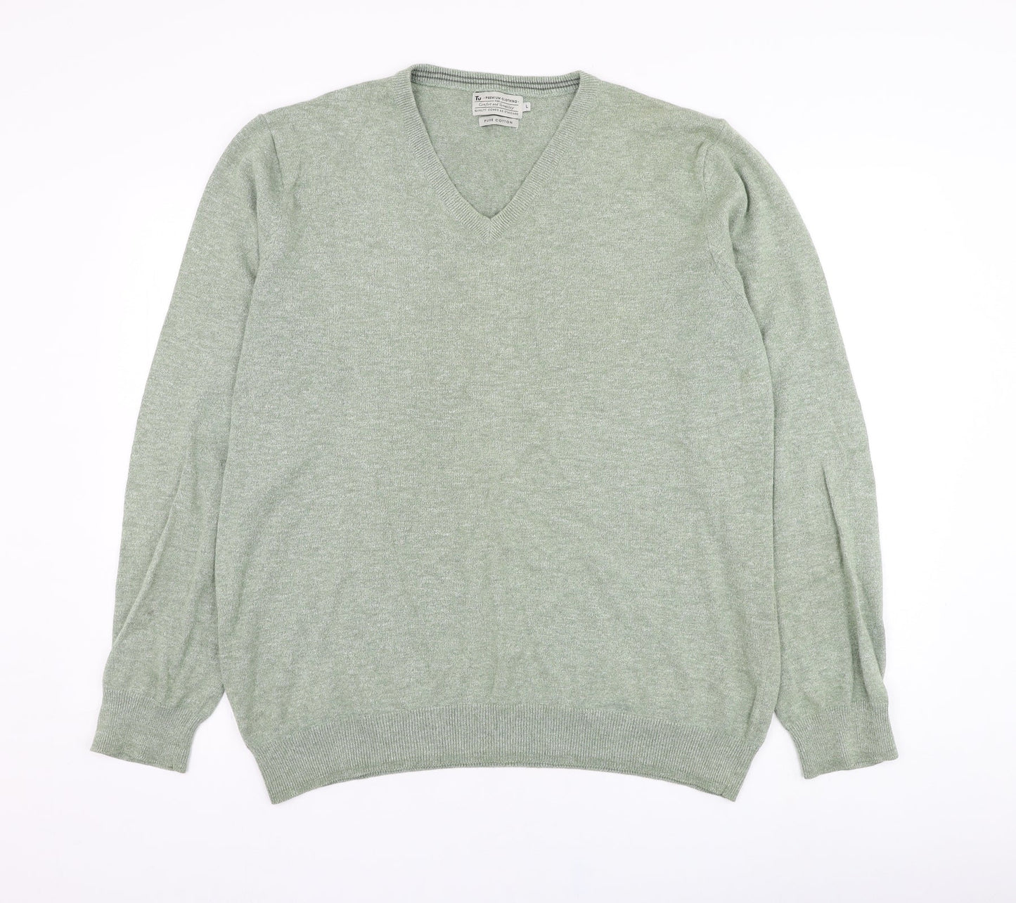 Ty Mens Green Round Neck  Cotton Pullover Jumper Size L