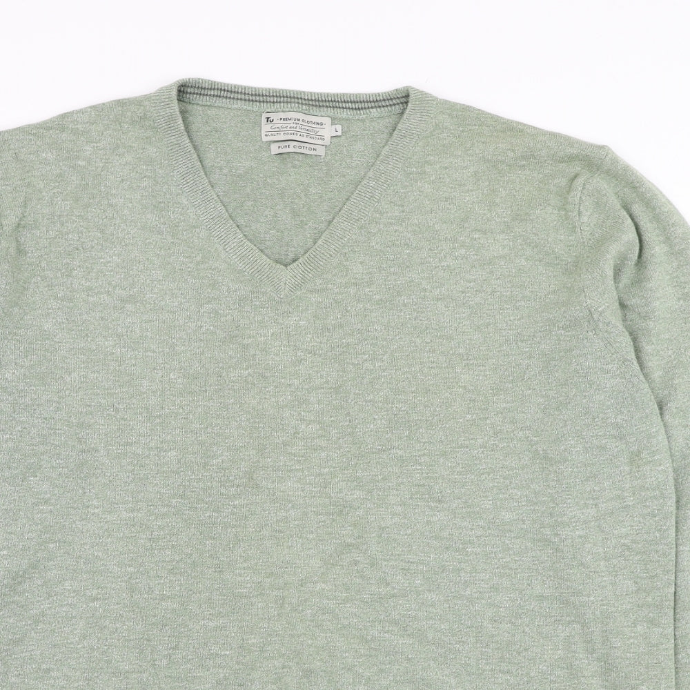 Ty Mens Green Round Neck  Cotton Pullover Jumper Size L