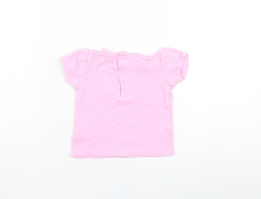Mini Moi Girls Pink  Cotton Basic T-Shirt Size 3-6 Months Round Neck Pullover - Bike