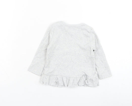 Very Girls Grey  Cotton Basic T-Shirt Size 3-6 Months Round Neck Pullover - Cat