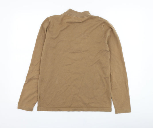 NEXT Mens Brown Mock Neck  Cotton Henley Jumper Size S
