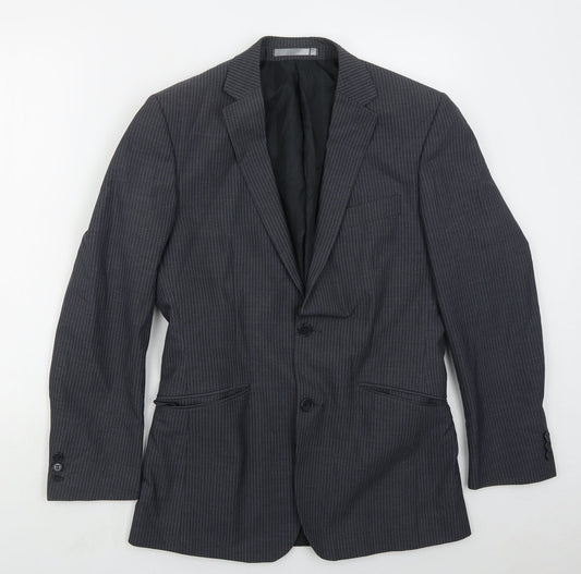 Burton Mens Blue Striped Polyester Jacket Suit Jacket Size 36