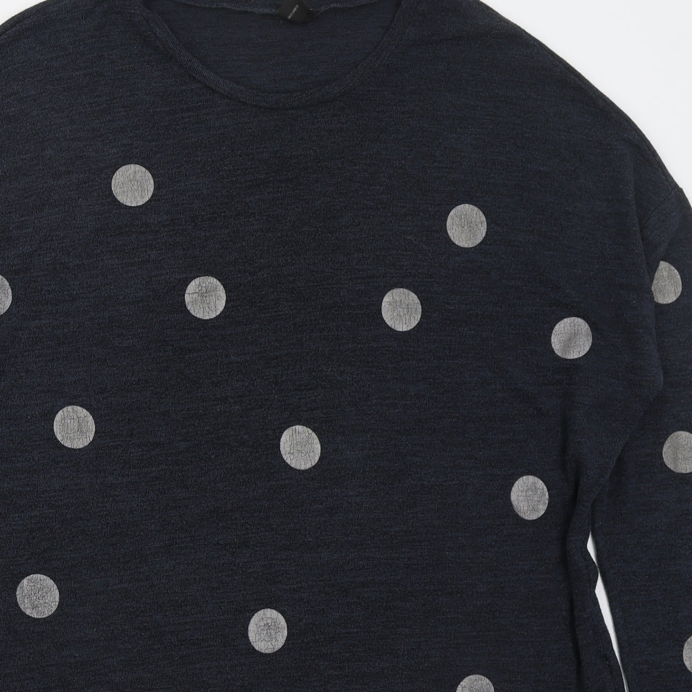 Izabel Womens Blue Round Neck Polka Dot Viscose Pullover Jumper Size 16