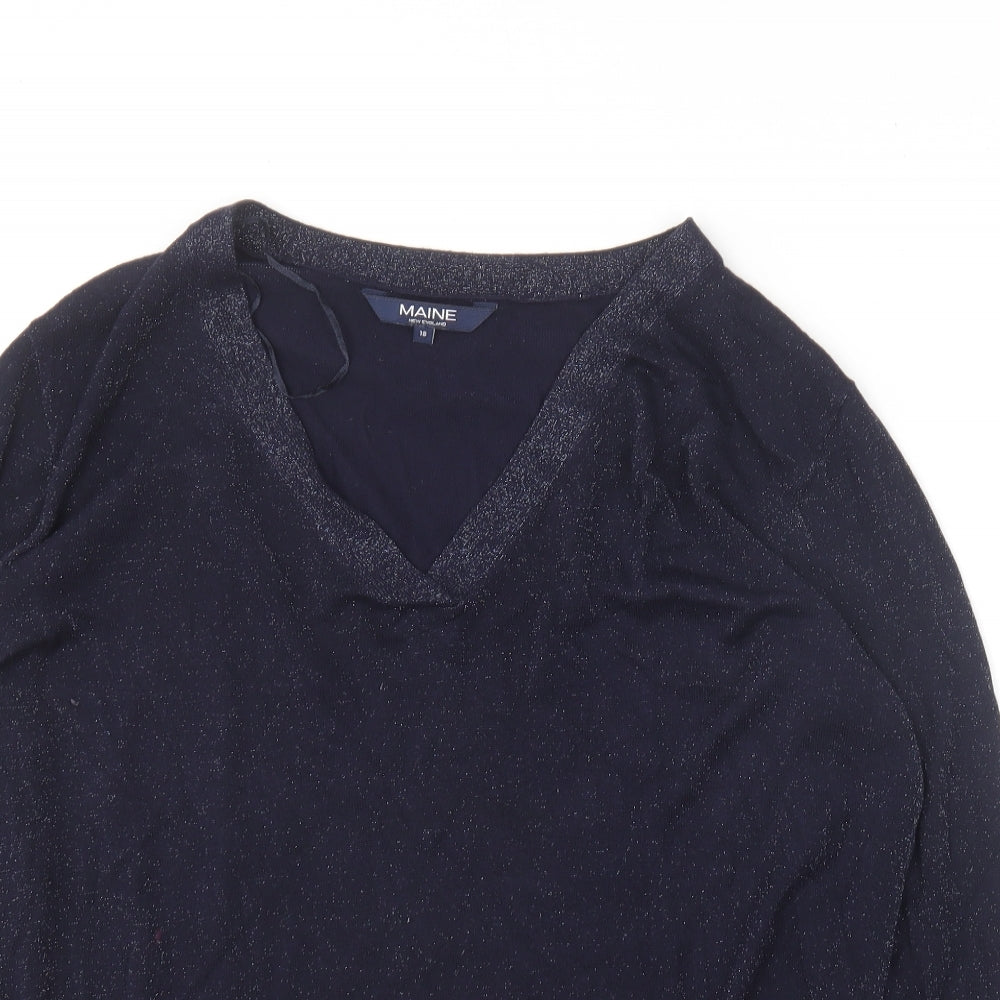 Maine Womens Blue  Viscose Basic T-Shirt Size 18 V-Neck