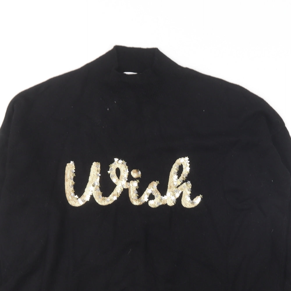 NEXT Womens Black Crew Neck  Nylon Pullover Jumper Size 12