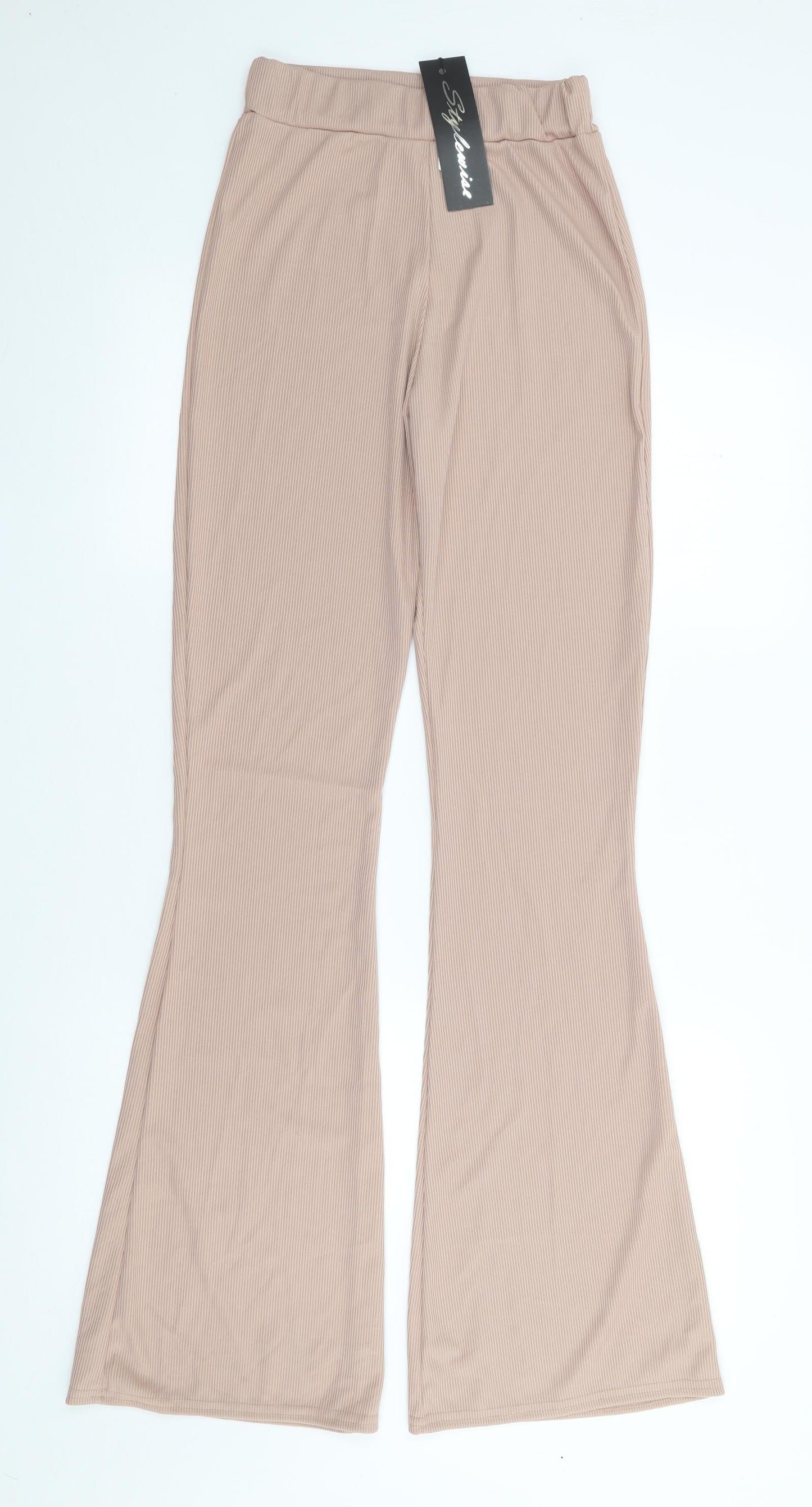 Stylewise Womens Pink  Polyester Trousers  Size 8 L33 in Regular  - Ribbed