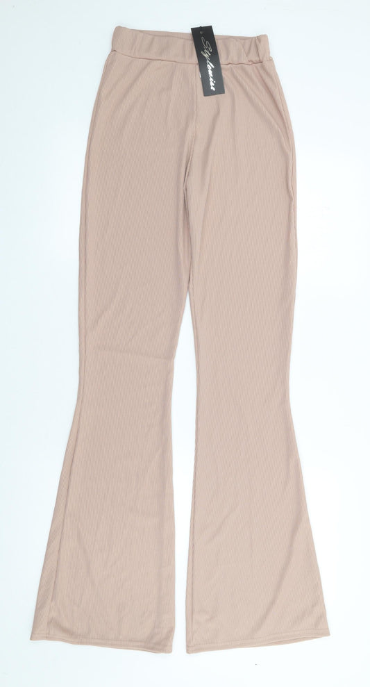 Stylewise Womens Pink  Polyester Trousers  Size 8 L33 in Regular  - Ribbed