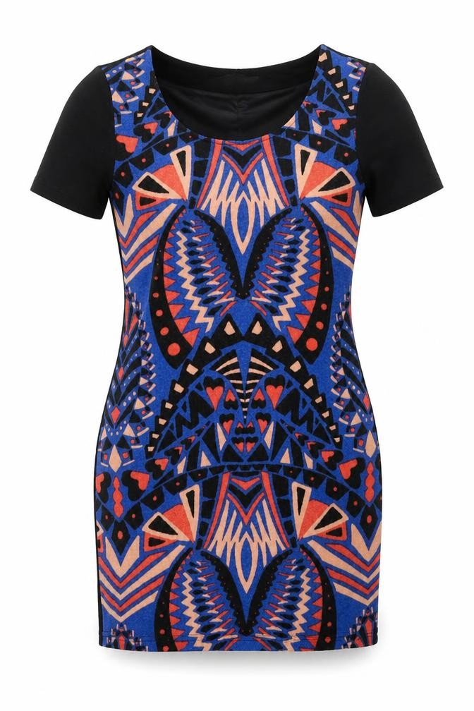 YUMI DIRECT Womens Multicoloured Geometric Acrylic Bodycon  Size 10  Round Neck