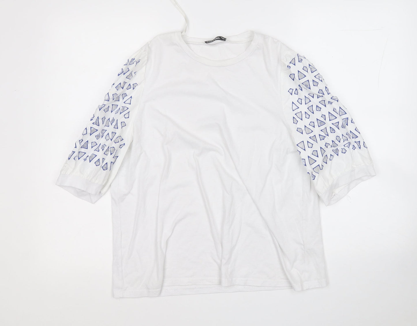 Gallery Womens White Geometric Cotton Basic Polo Size M Round Neck