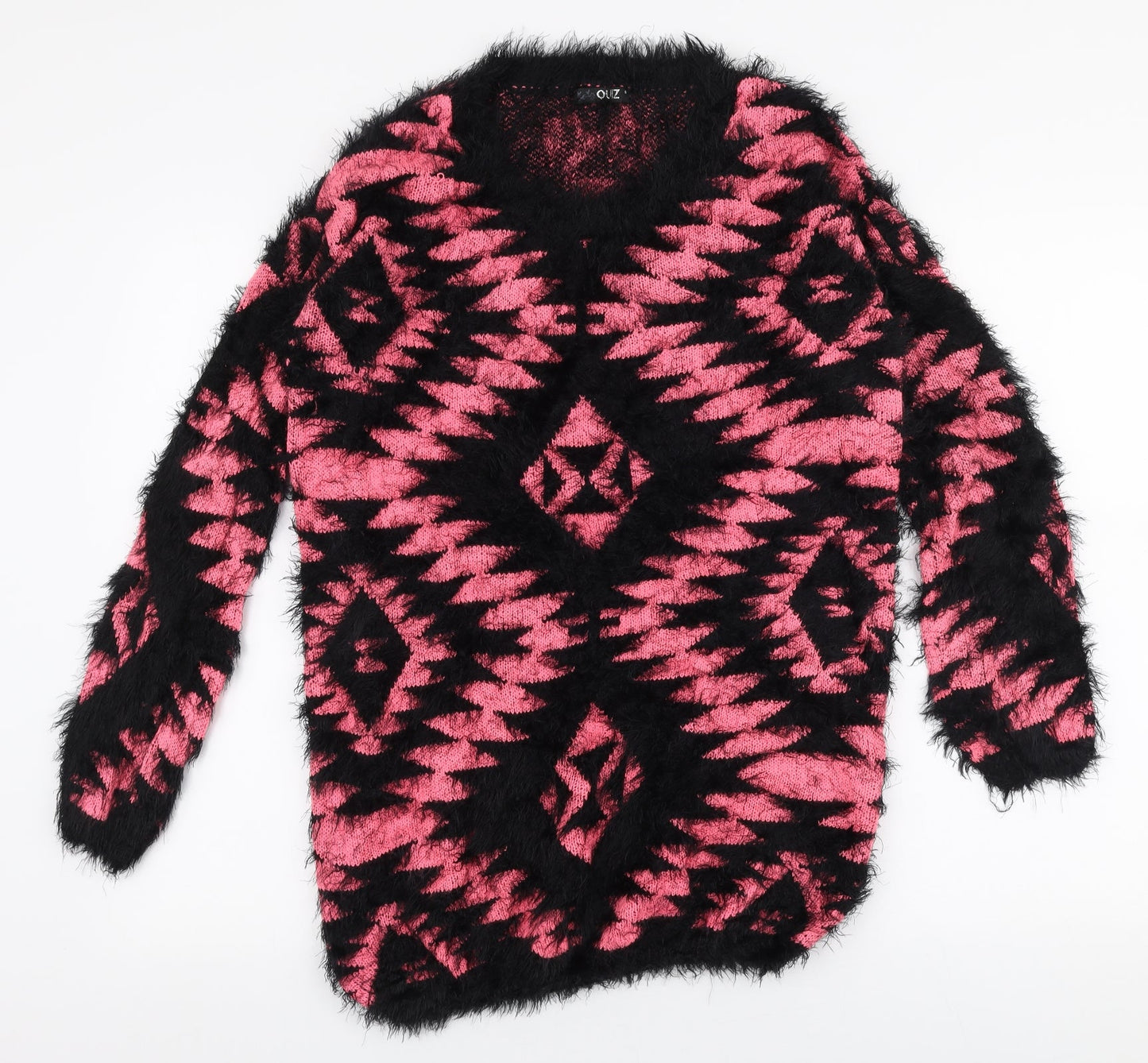 Quiz Womens Multicoloured V-Neck Geometric Polyester Pullover Jumper Size S