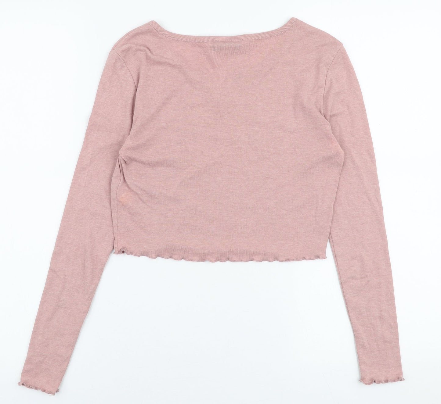 Topshop Womens Pink  Polyester Cropped T-Shirt Size 6 Round Neck - Paris