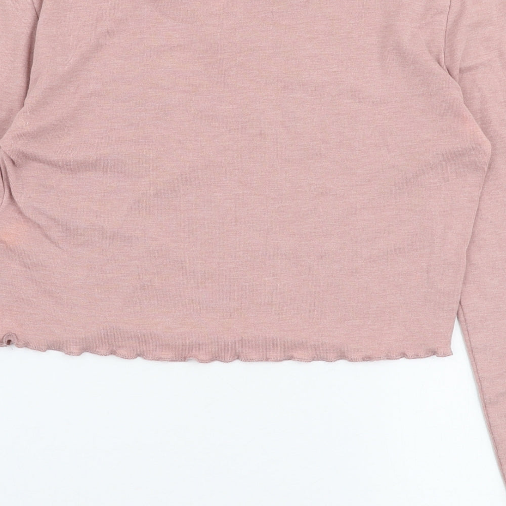 Topshop Womens Pink  Polyester Cropped T-Shirt Size 6 Round Neck - Paris