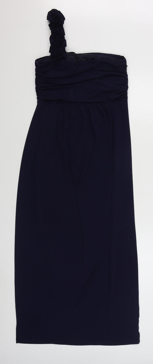 Valerie Bertinelli Womens Blue  Polyester Maxi  Size 10  Off the Shoulder Zip
