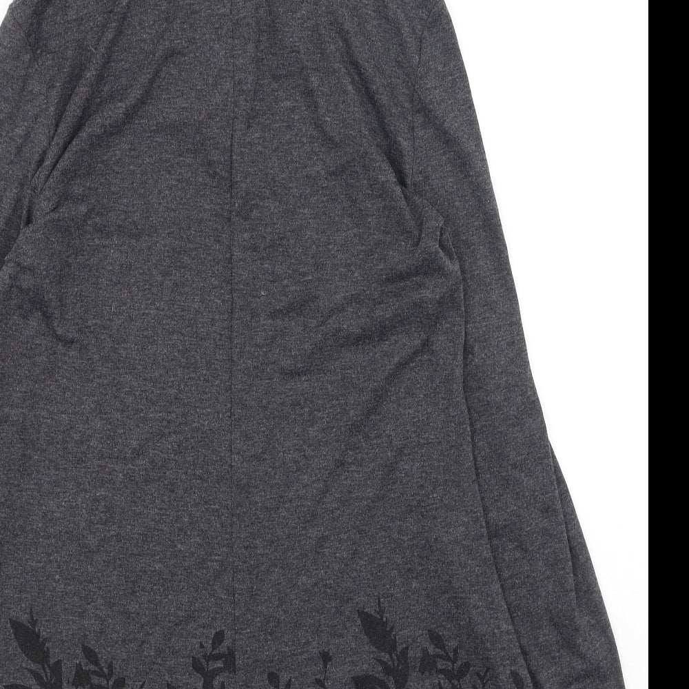 Fashion Womens Grey  Cotton Basic Blouse Size L High Neck