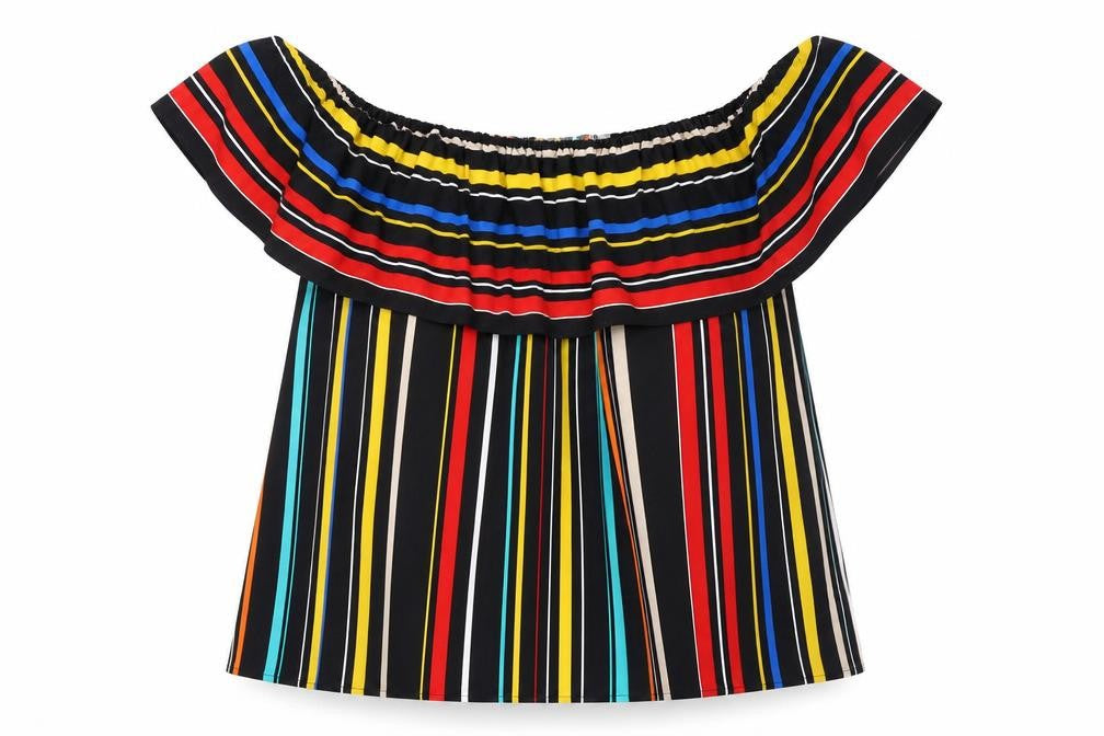 Marks and Spencer Womens Multicoloured Striped Polyester Basic Blouse Size 16 Off the Shoulder