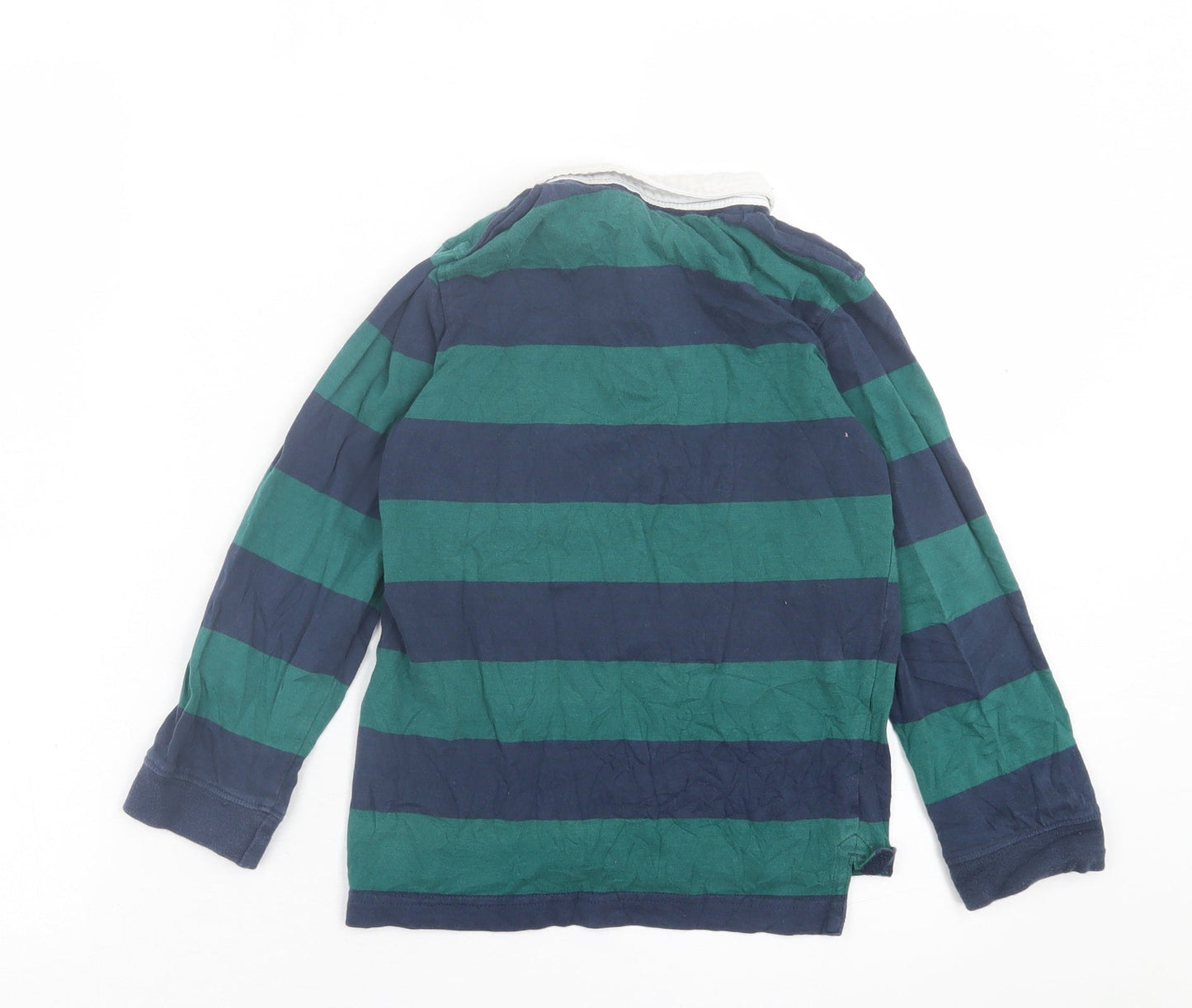 Mothercare Boys Green Striped Cotton Basic Polo Size 8 Years Collared Button