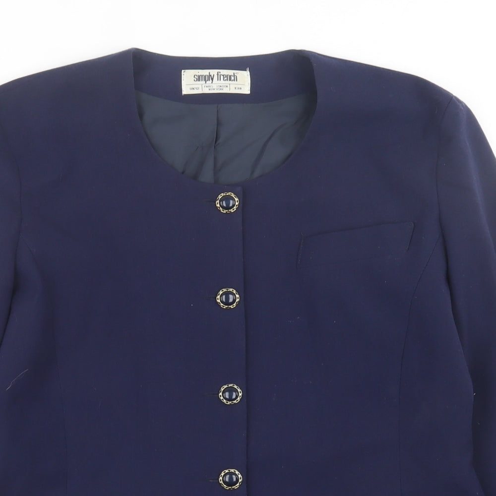 Simply French Womens Blue   Jacket Blazer Size 12  Button