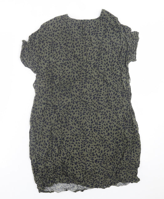 New Look Womens Green Animal Print Viscose A-Line  Size 8  V-Neck Pullover