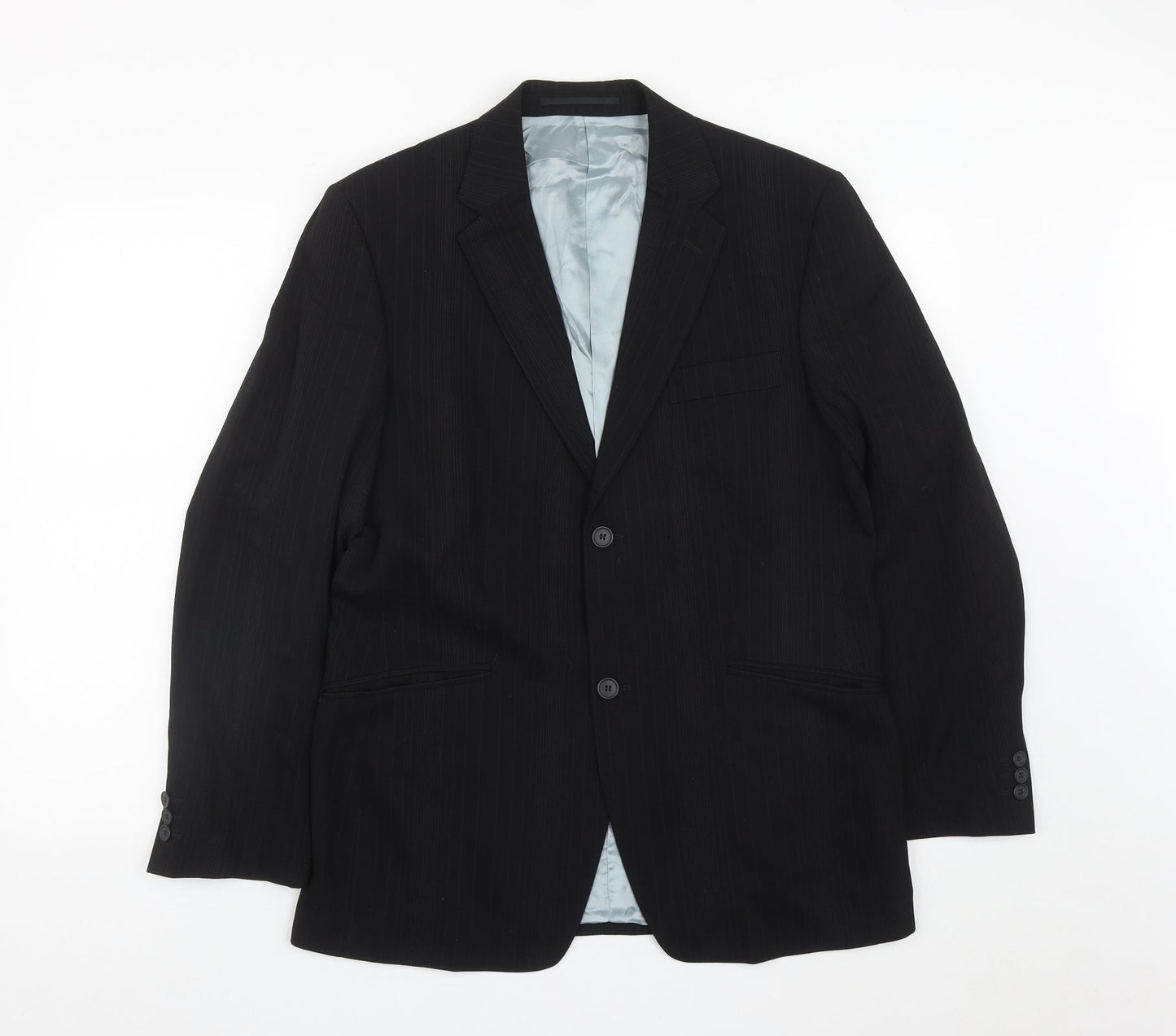 George Mens Black Striped Polyester Jacket Suit Jacket Size 40