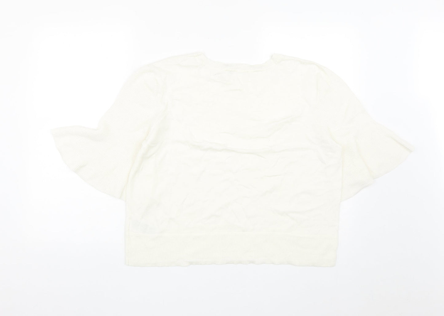Oasis Womens White Round Neck  Cotton Pullover Jumper Size XL