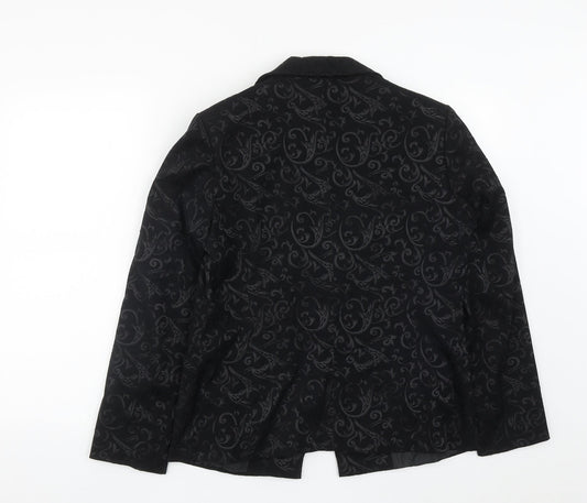 NEXT Womens Black Geometric Polyester Jacket Suit Size 14