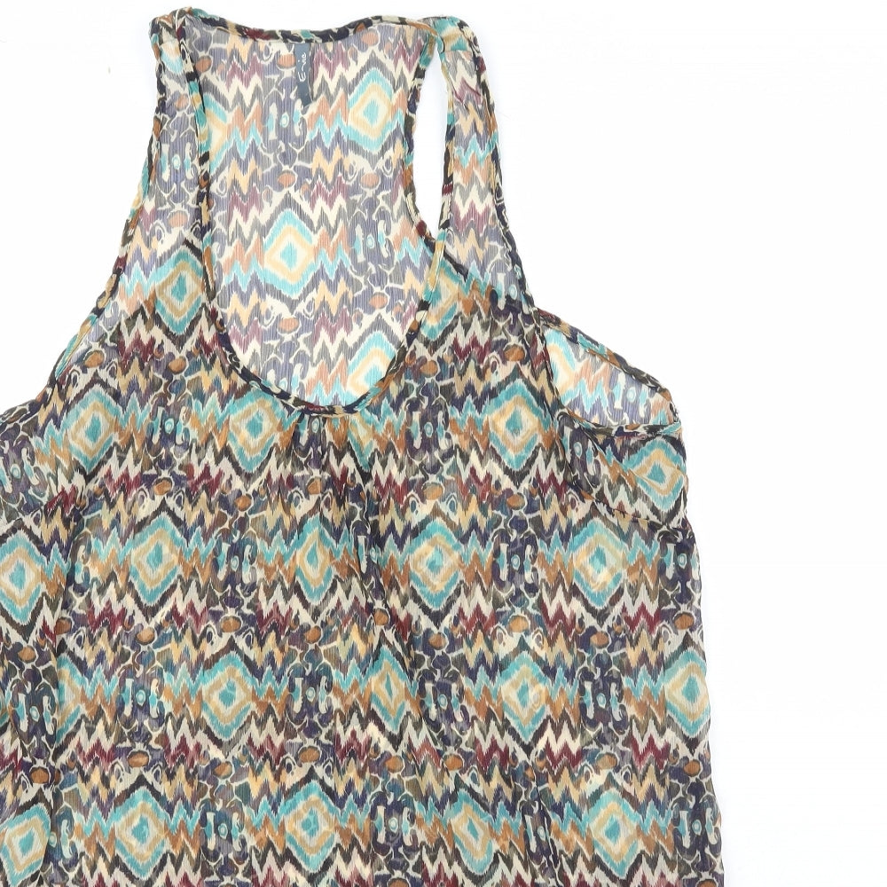 Evie Womens Multicoloured Geometric Polyester Basic Tank Size 14 Scoop Neck