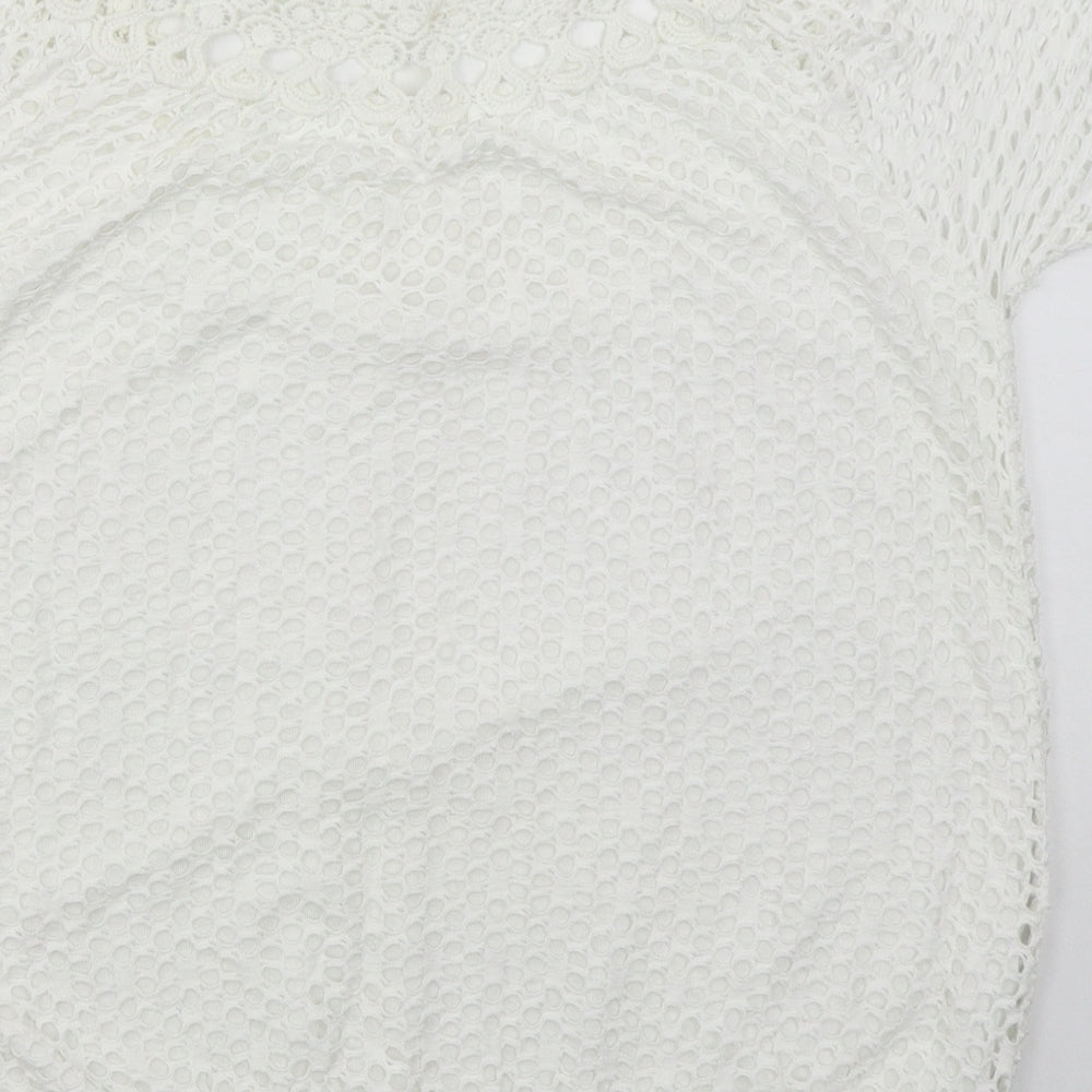 Made in Italy Womens White  Viscose Basic T-Shirt Size M Boat Neck