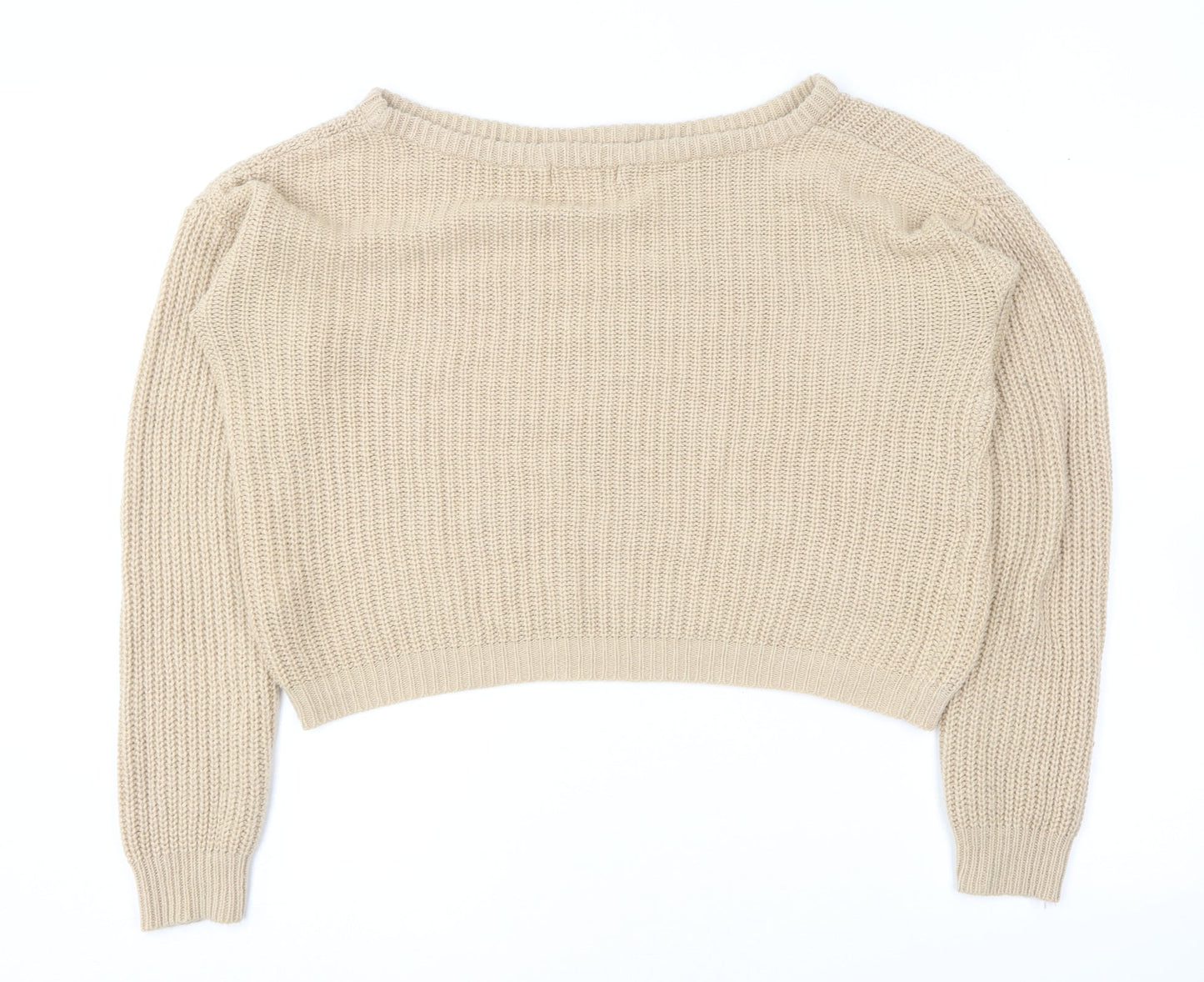 Missguided Womens Beige Boat Neck  Acrylic Pullover Jumper Size 14