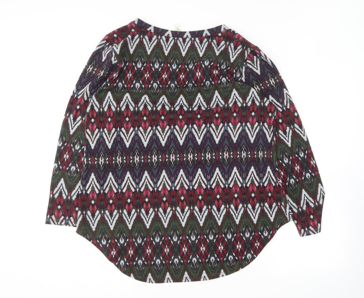 Tacera Womens Multicoloured V-Neck Geometric Polyester Pullover Jumper Size XL
