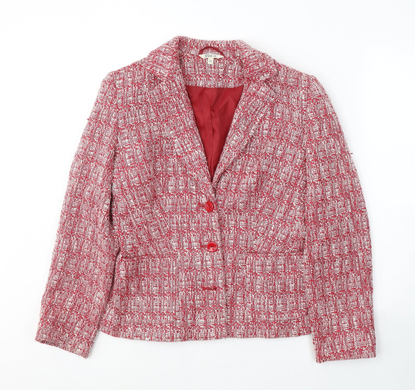 Mackyes Womens Red Geometric Polyester Jacket Suit Jacket Size 10