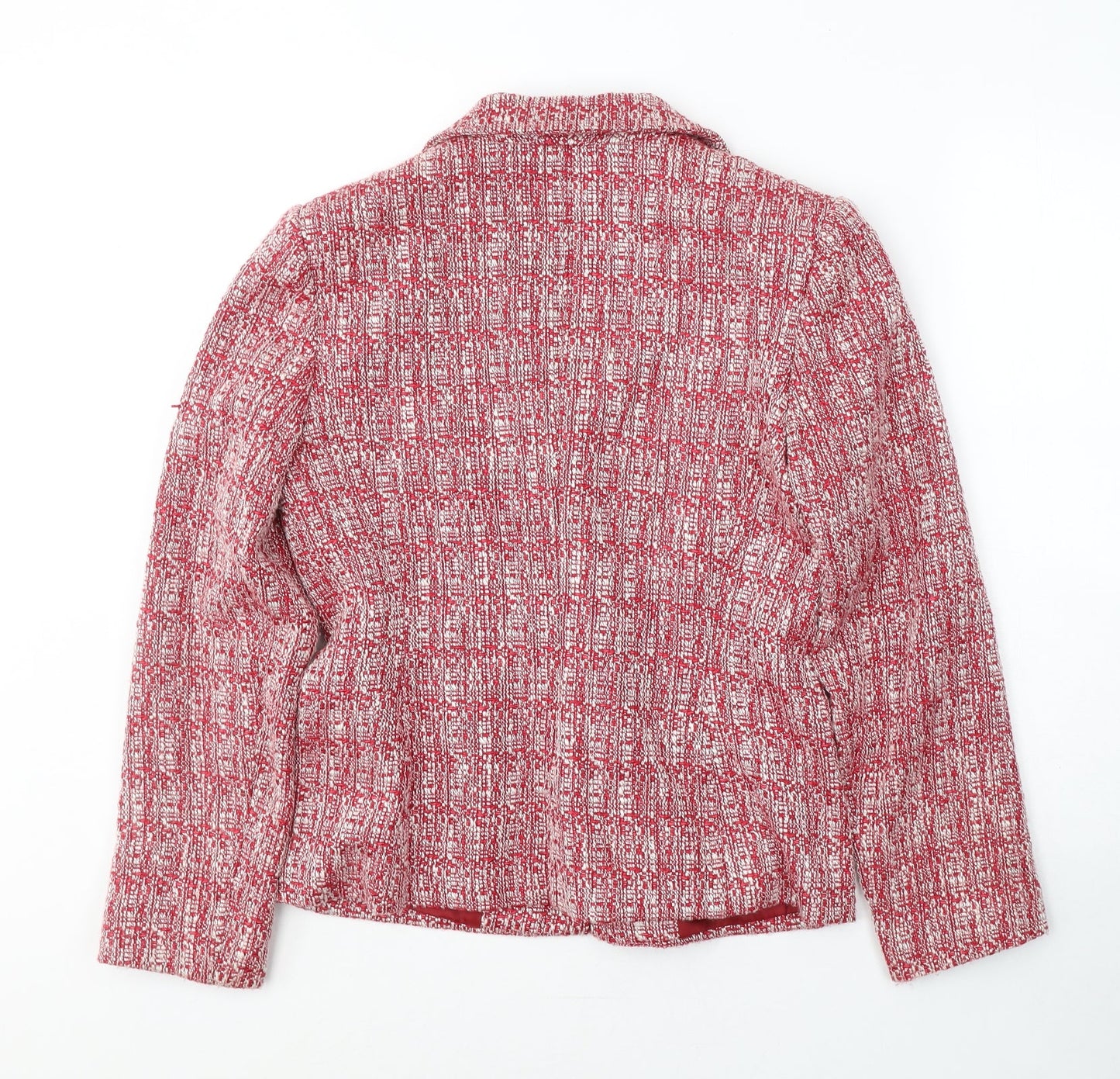 Mackyes Womens Red Geometric Polyester Jacket Suit Jacket Size 10