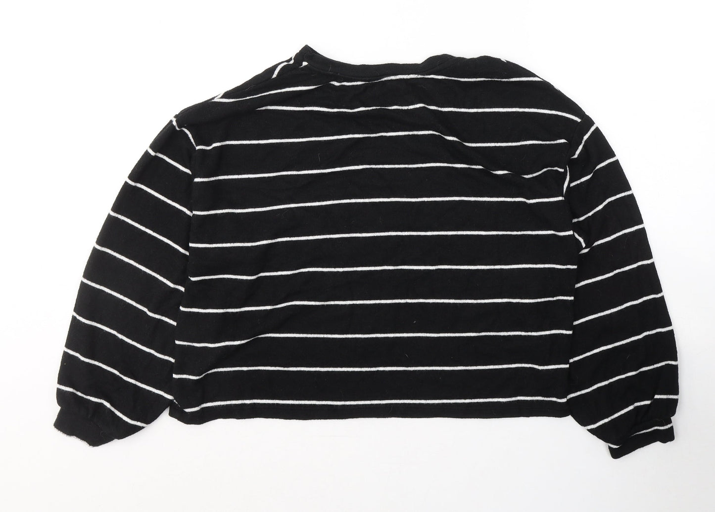 New Look Womens Black Round Neck Striped Acrylic Pullover Jumper Size M