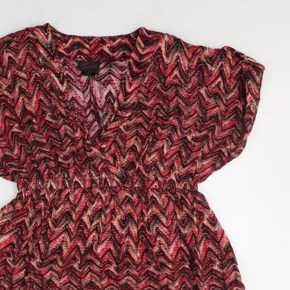 Tonid Womens Pink Geometric Viscose Fit & Flare  Size M  V-Neck Pullover