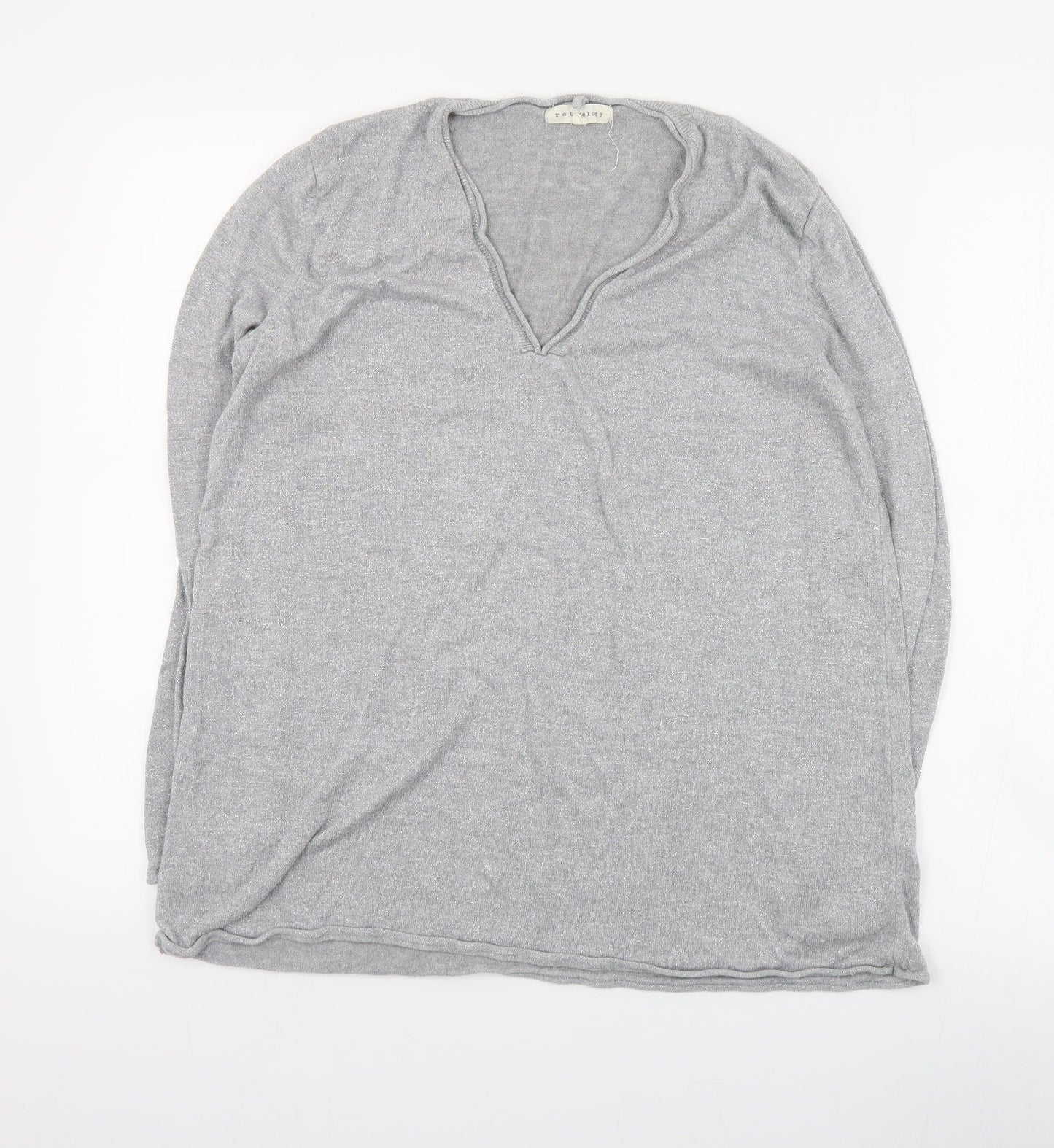 Retrology Womens Grey V-Neck  Rayon Pullover Jumper Size M