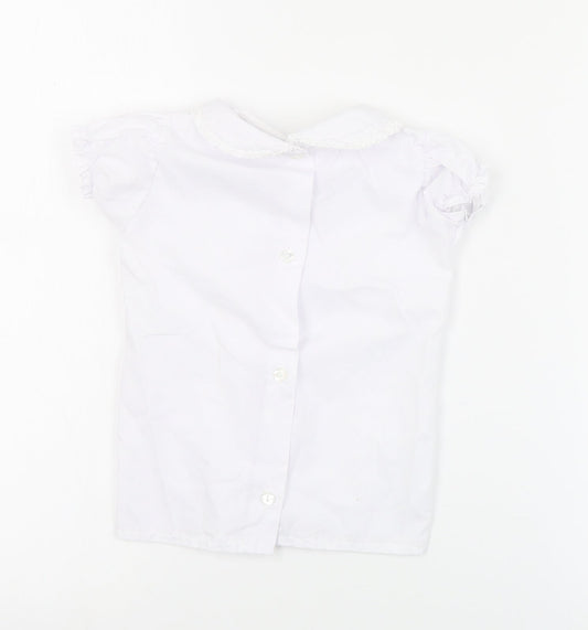 Little Nosh Girls White  Cotton Basic Blouse Size 2 Years Collared Button