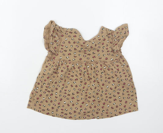George Girls Brown Animal Print Cotton A-Line  Size 2-3 Years  Round Neck