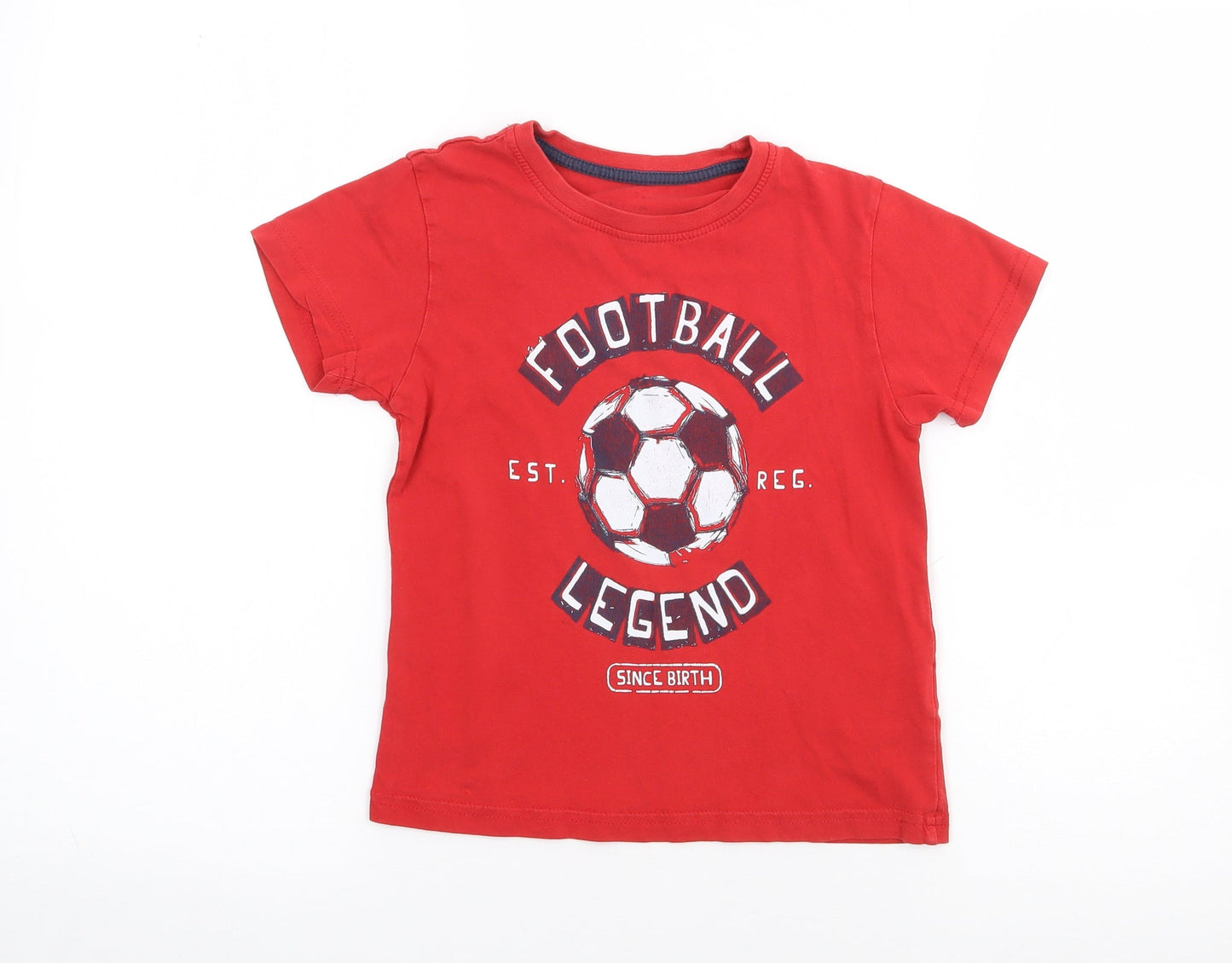 Primark Boys Red  100% Cotton Jersey T-Shirt Size 5-6 Years Crew Neck Pullover - Football