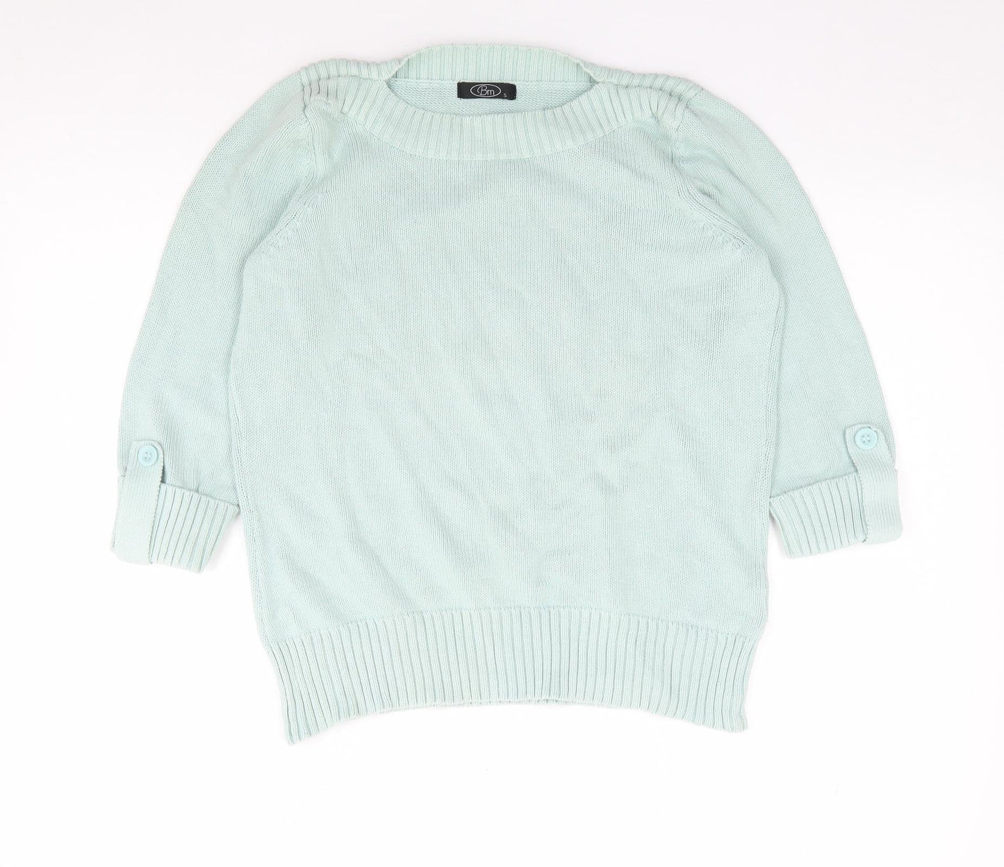 Bonmarché Womens Green Boat Neck  Cotton Pullover Jumper Size S