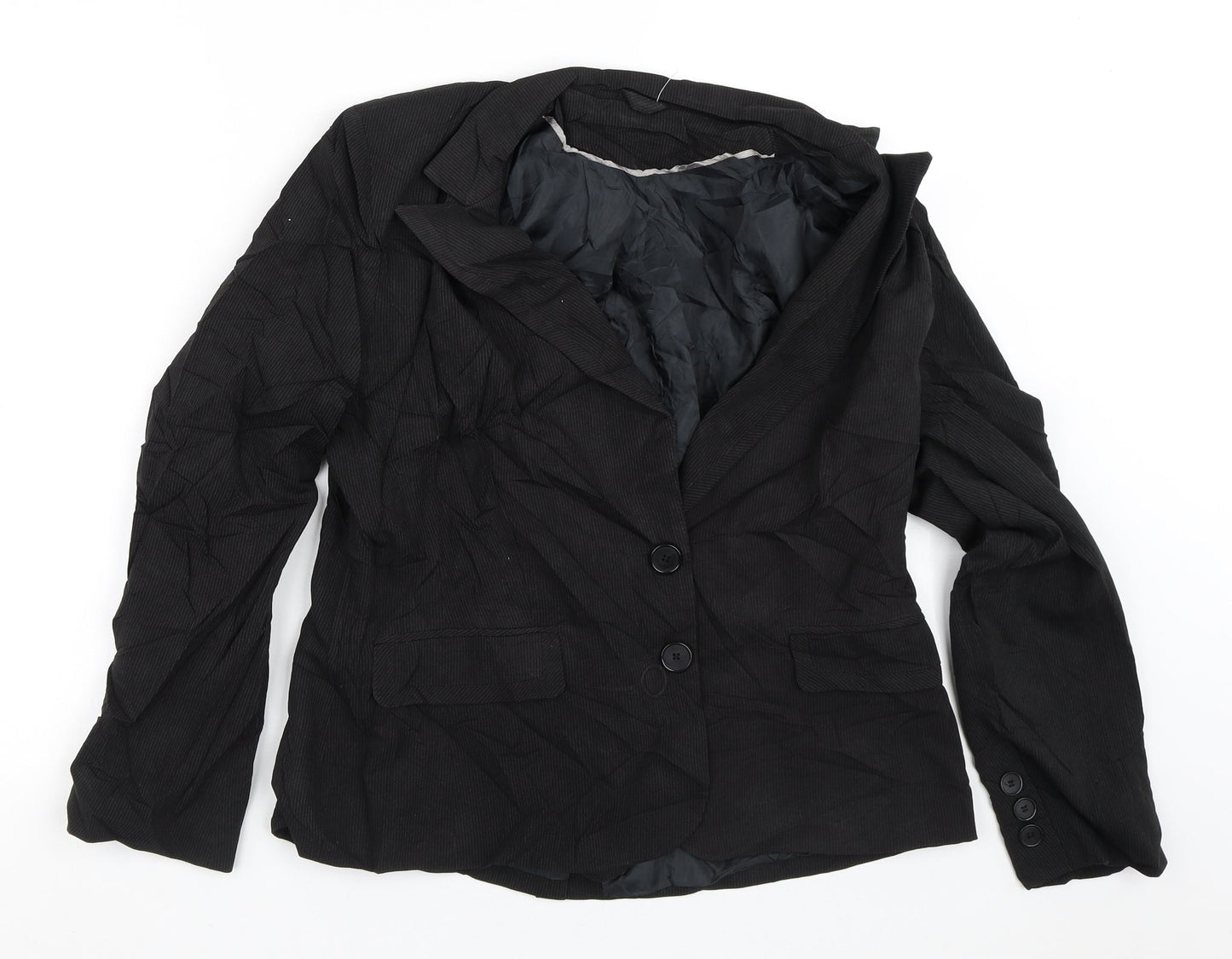 Preworn Womens Black Striped  Jacket Blazer Size 12
