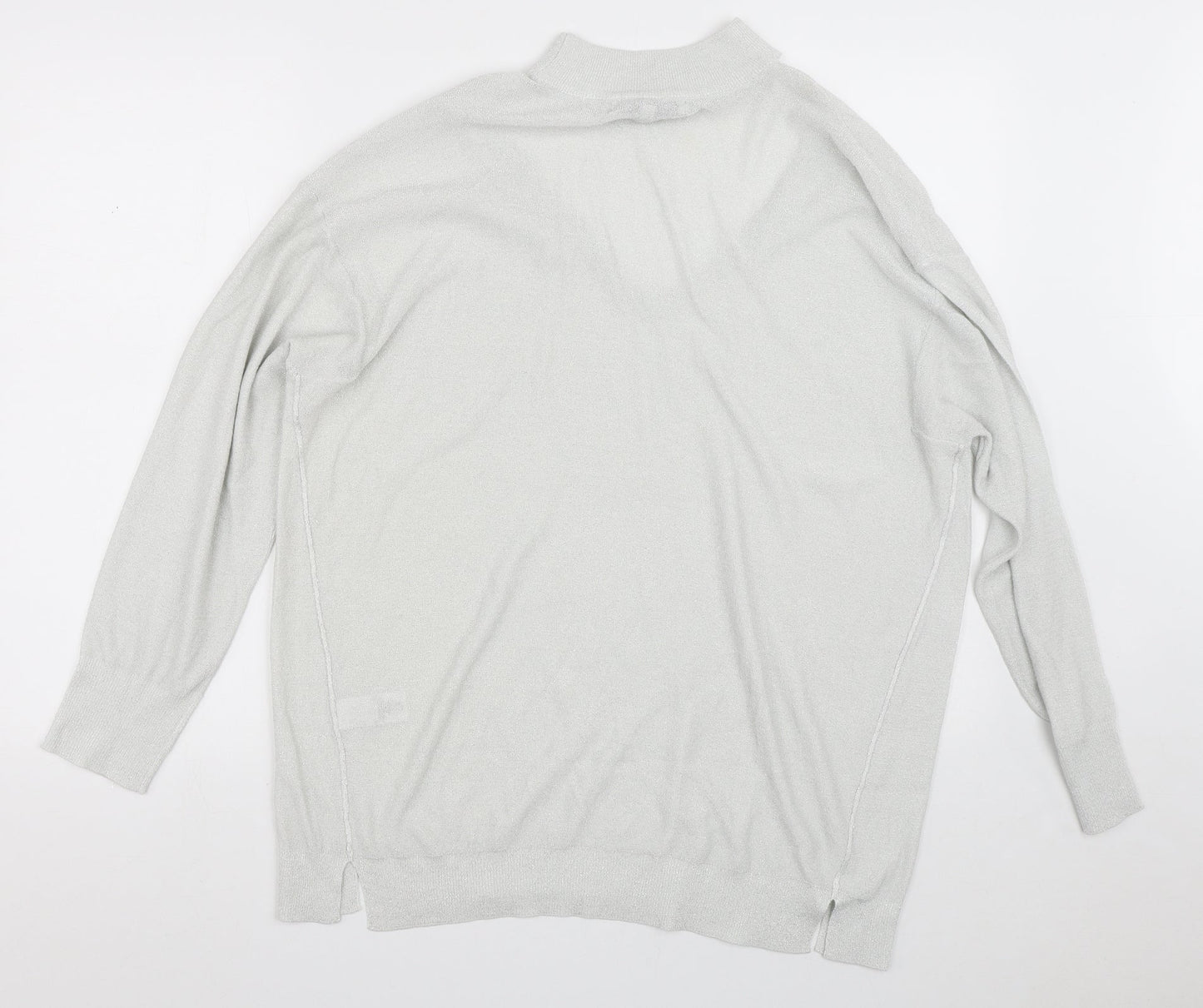 NEXT Womens Silver V-Neck  Viscose Pullover Jumper Size 18   - Collar detail